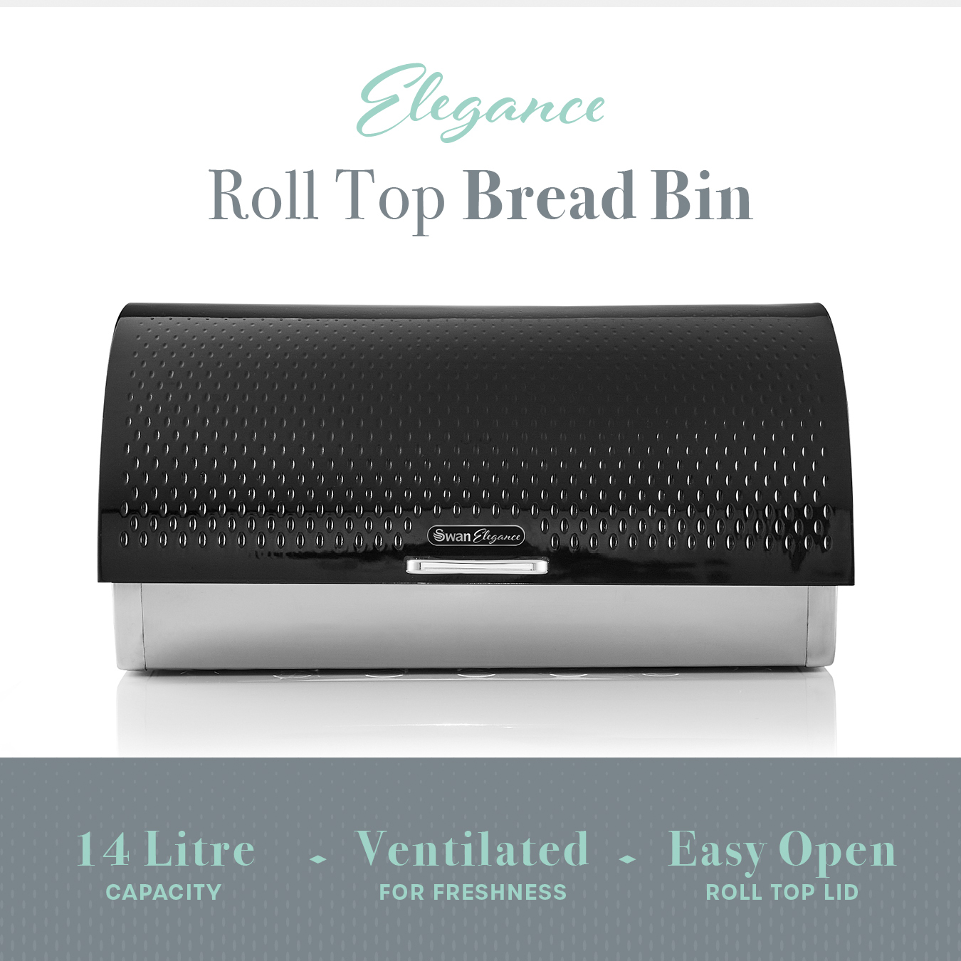 Swan Elegance 14L  Bread Bin Black