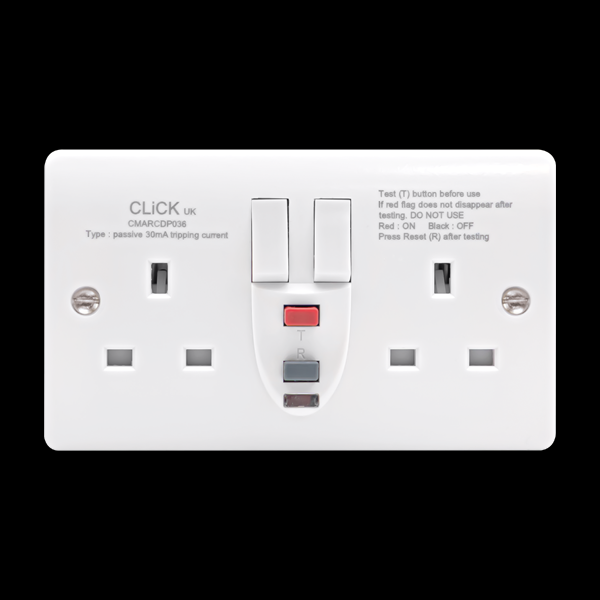 Click 13A 2 Gang DP Passive RCD Switched Socket 