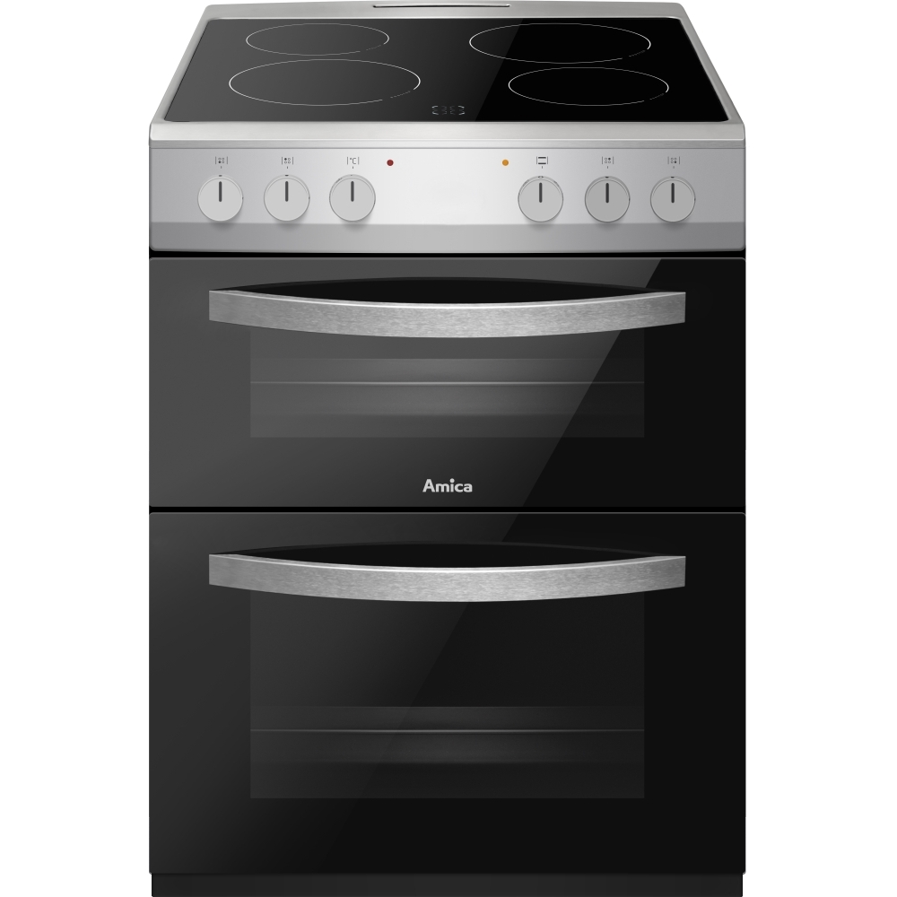 Amica AFC602SS 60 cm Ceramic Electric Cooker with Double Oven, Stainless Steel, A Rated