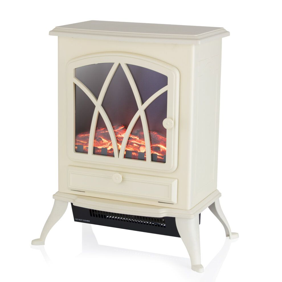 Warmlite Electric Fire Stove with Realistic LED Log Flame, 2000w - Cream