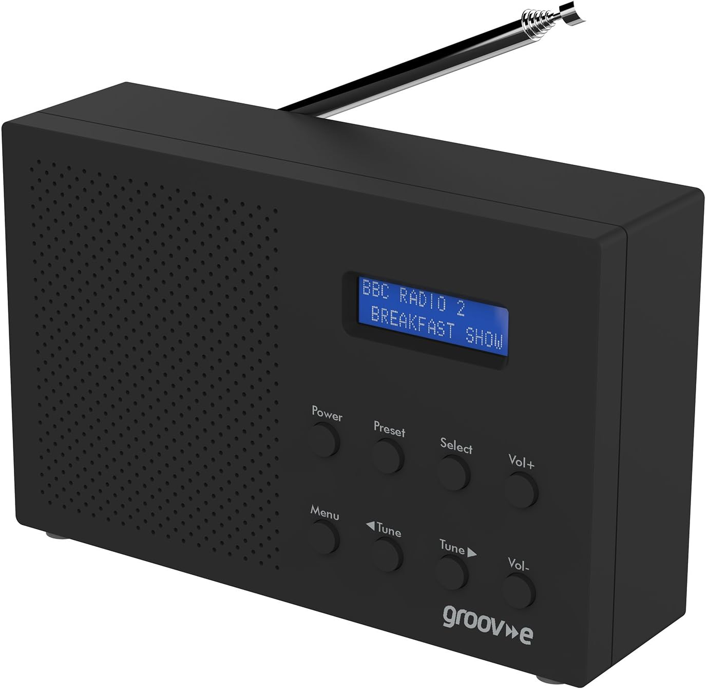 Groove GV3000 Paris GVDR03BK Portable DAB/FM Radio Clock, Dual Alarm, Snooze Function, Sleep Timer