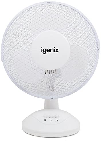 Igenix DF9010 Portable Desk Fan, 9 Inch, 2 Speed, Quiet, Oscillating, Desktop/Bedside Fan, White
