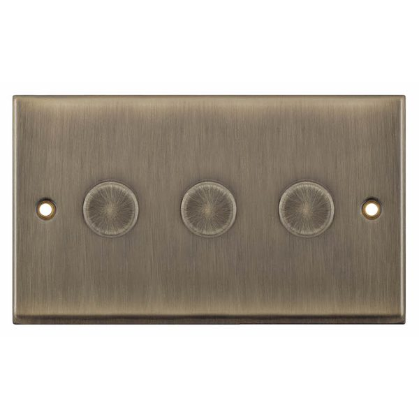 Selectric 3 Gang Dimmer Switch suitable for Leading & Trailing edge LED lamps in Antique Brass