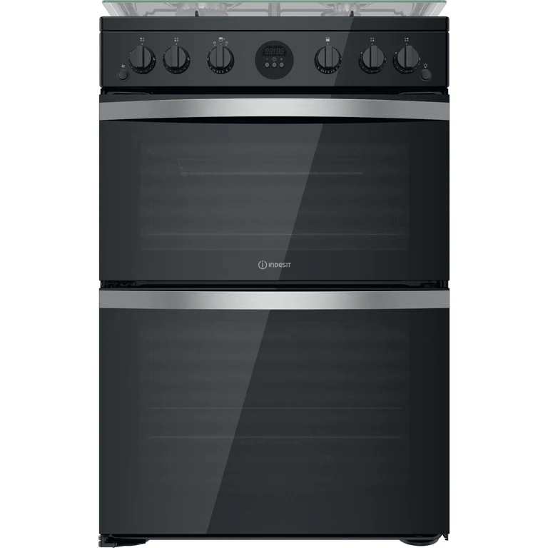 Indesit ID67G0MCB/UK 60cm Double Oven Gas Cooker - Black