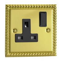 Varilight Georgian Brass 1Gang Switched Socket c/w Black Insert 
