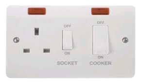 Click 45A DP Switch c/w 13A Switched Socket Neon White Switch