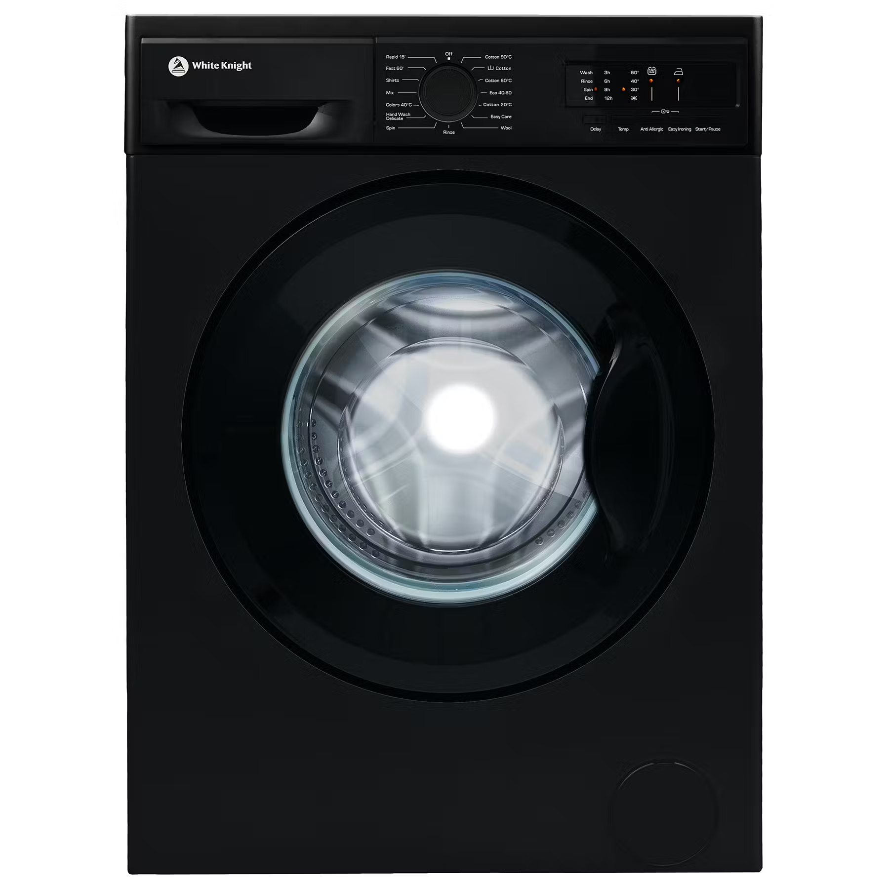 White Knight WM148B Washing Machine in Black 1400rpm 8Kg D Rated