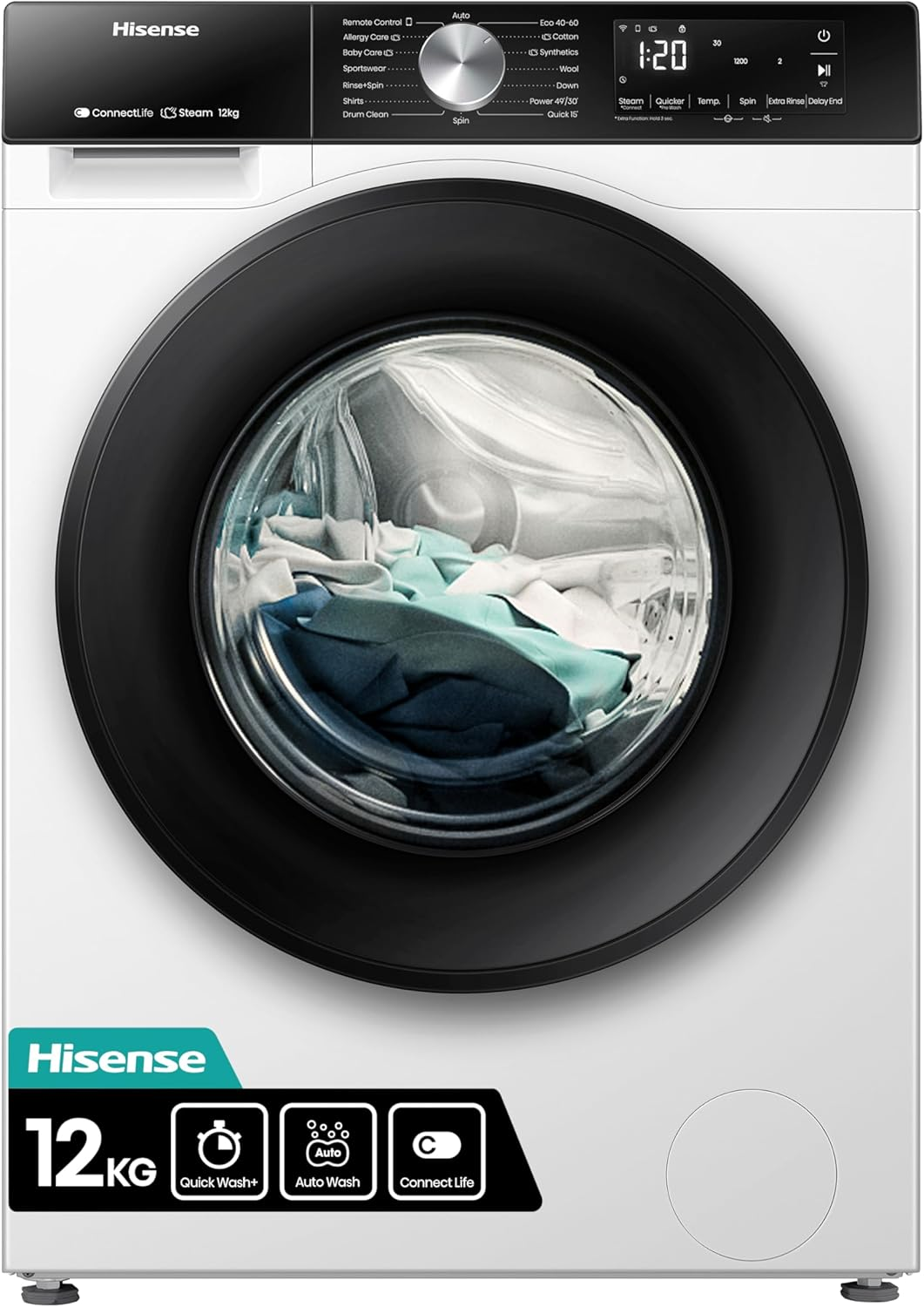 Hisense 3S Series WF3S1243BW3 12kg WiFi Connected Washing Machine with 1400 rpm - White - A Rated