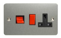 Varilight Ultraflat Cooker Point & Socket Brushed Steel c/w Black Inserts
