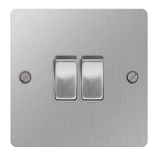 BG 2gang 2Way 10A Switch Screwed Flateplate Brushed Steel 
