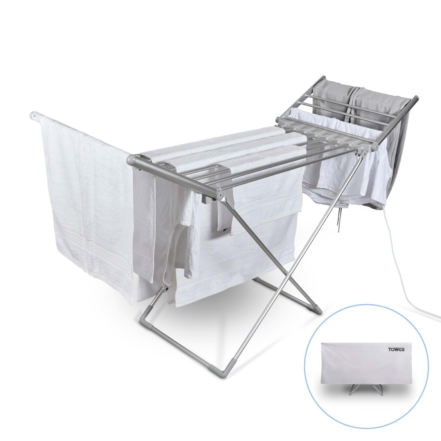 Tower T25003 Heated Winged Clthes Airer with Cover - Silver