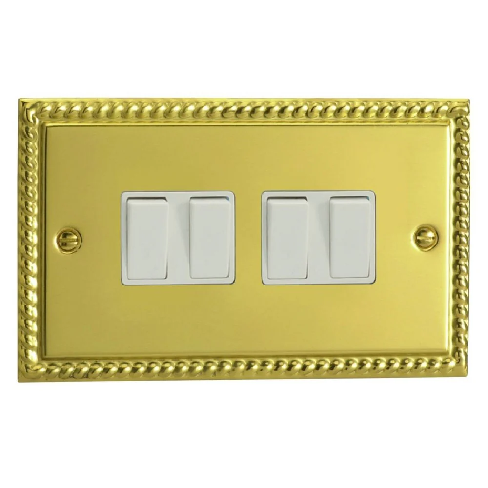 Varilight Georgian Brass 4Gang 2Way Switch c/w White Insert 