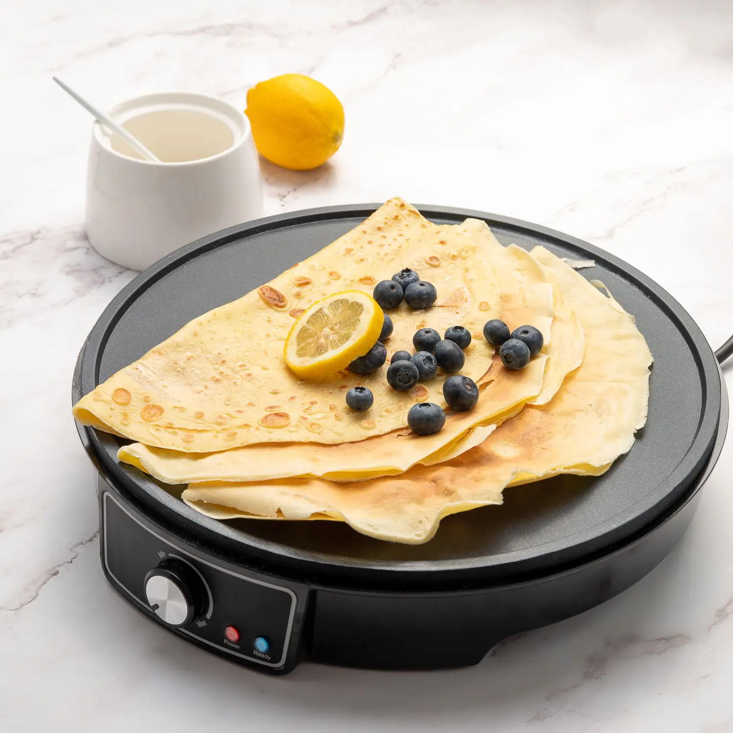 Home Treats KA918 1000W 12" Non Stick Electric Pancake Crepe Maker with Wooden Utensils, 