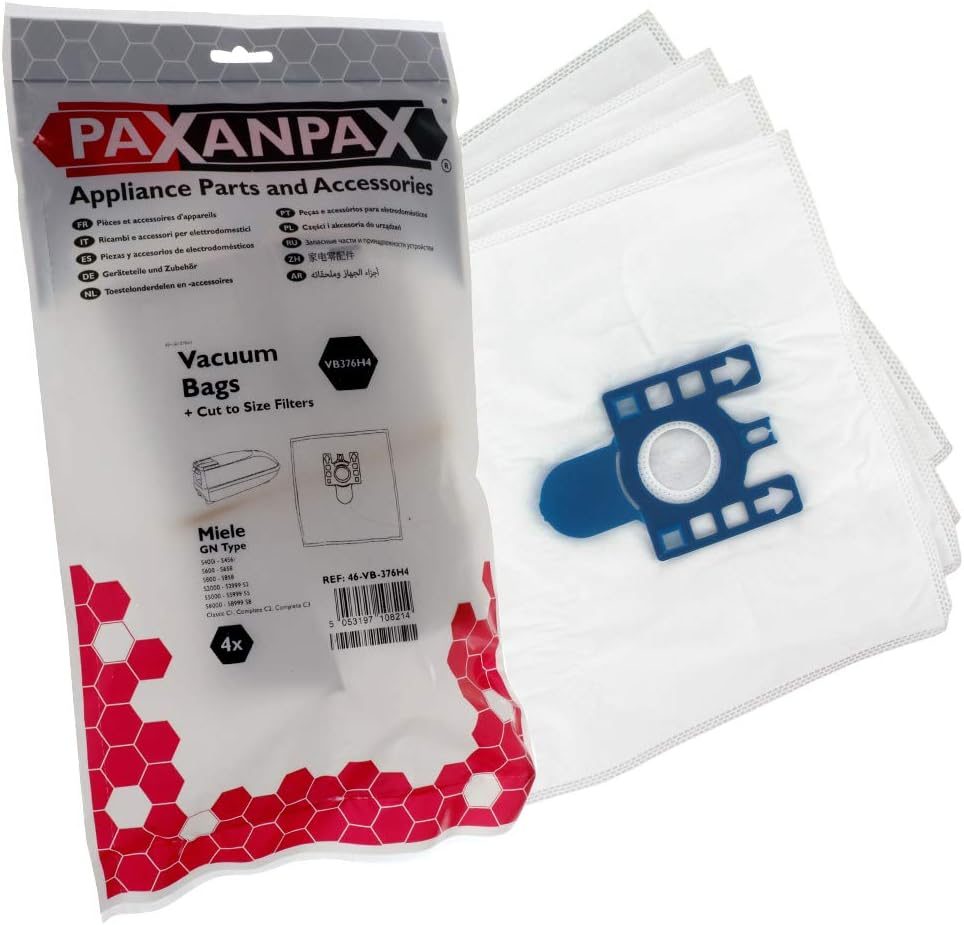 PAXANPAX 46VB376H4 Compatible Miele GN Type Vacuum Bags & Filter Kit (Pack of 4+2), Blue