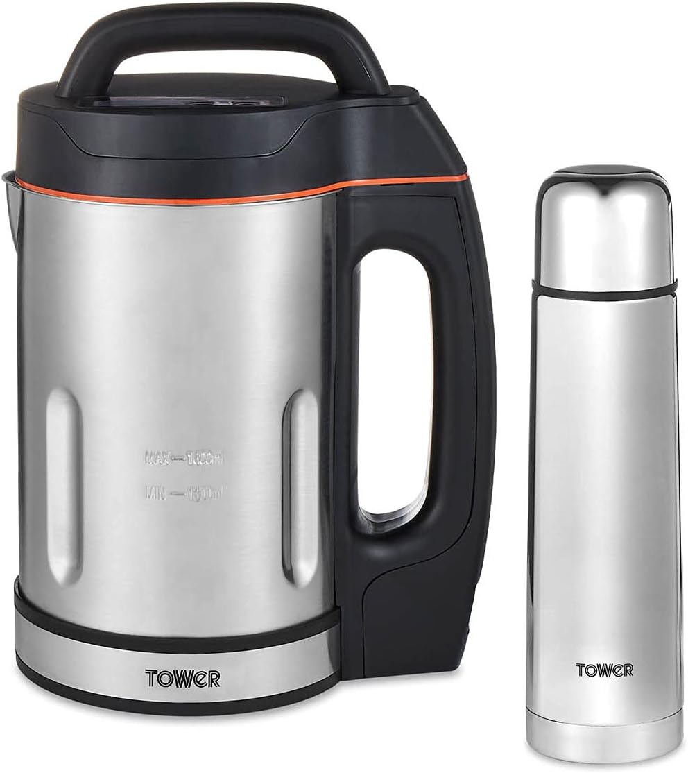 Tower Soup Maker 1.6ltr Capacity Chunky or Smooth Stainless Steel Blades c/w FREE 500ml flask