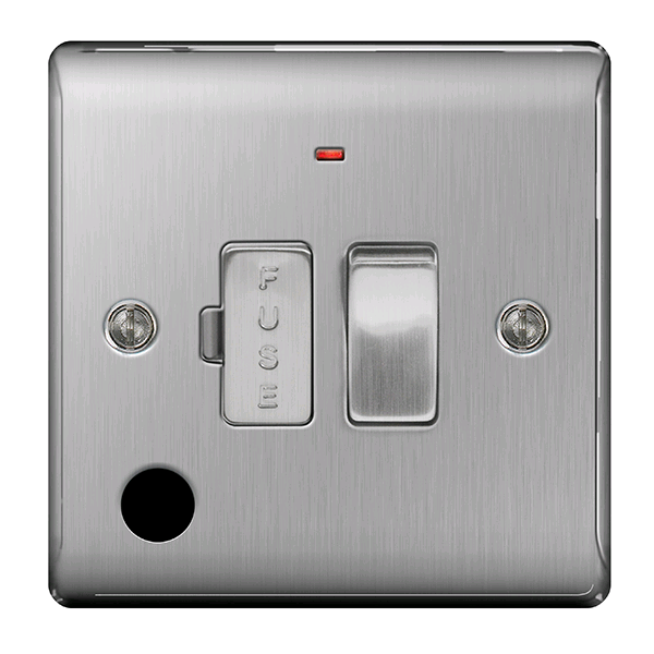 BG 13a Switched Connection Unit c/w Neon & Outlet Brushed Steel 