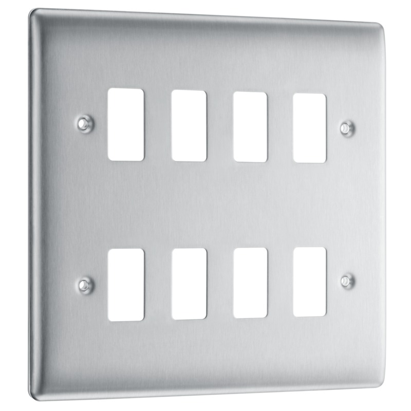 BG 8g Grid Face Plate Brushed Steel 4 + 4 (New Type)