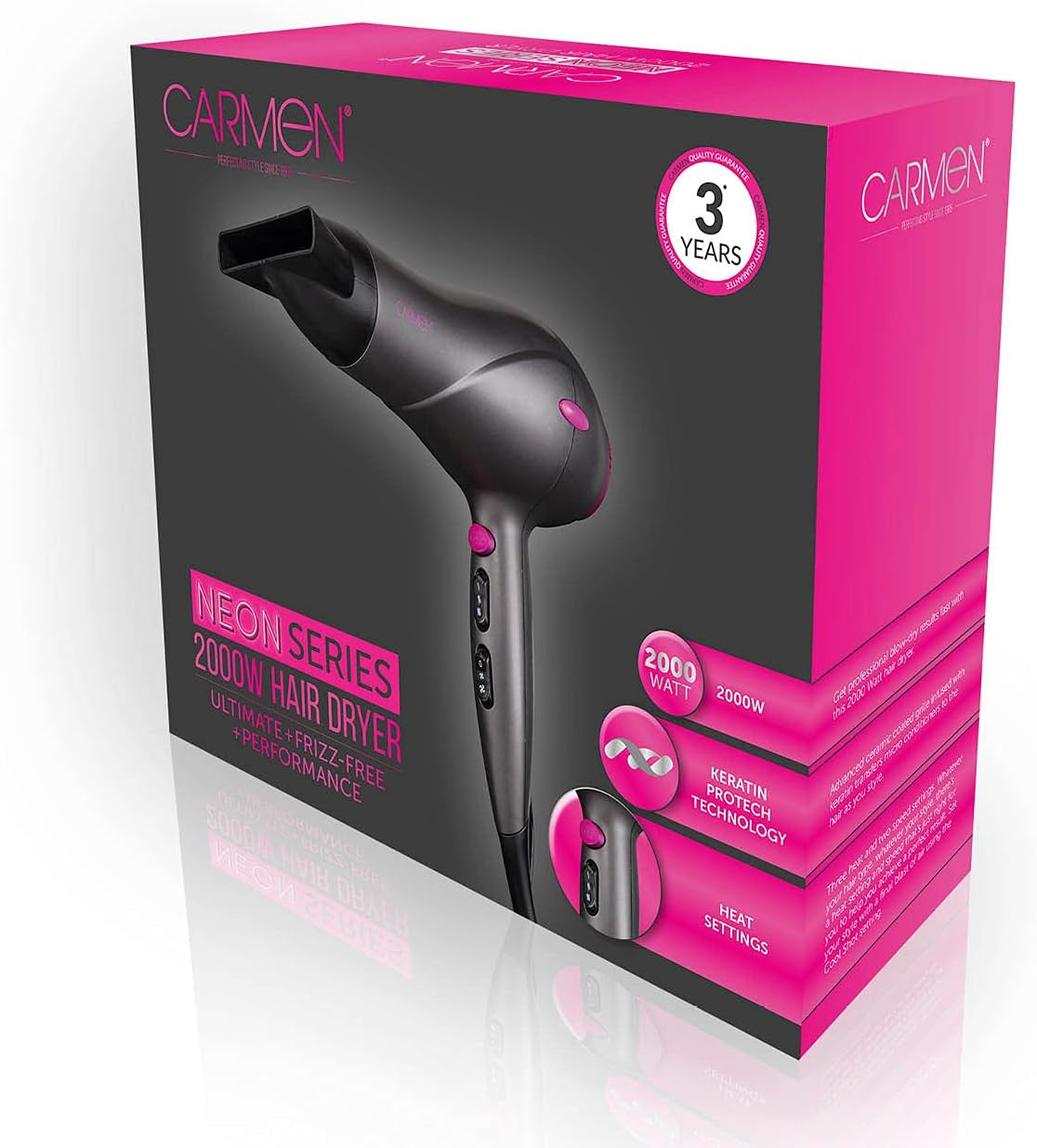 Carmen Neon Hair Dryer 2000w Graphite/Pink