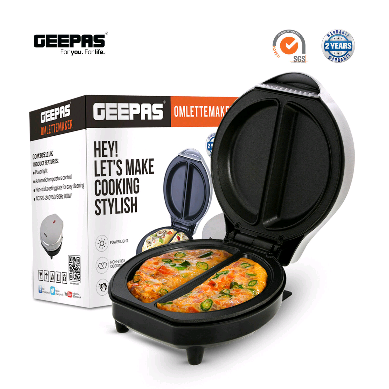 Geepas GOM36511UK Omelette Maker 700W 